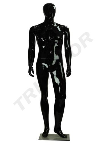 [040358] 男模特 亮光黑 石膏没五官 Maniquí de Hombre Fibra Vidrio Sin Facciones Negro Brillo