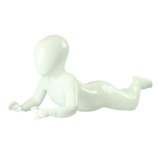 [040866] Glossy White Fiberglass Lying Baby Mannequin 1 Year