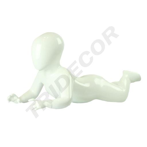 [040866] Mannequin bébé couché en fibre de verre blanc brillant 1 an