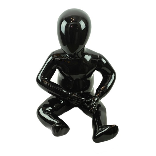 [040606] Seated Faceless Baby Mannequin in Gloss Black 1-2 Years Fiber