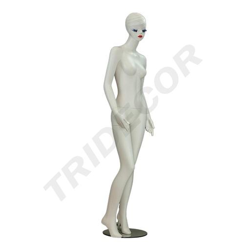 [040837] Matte White Fiberglass Female Mannequin with Blue Eyelashes and Red Bios