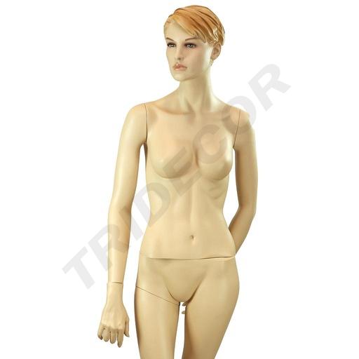 [040609] Manechin feminin din fibră de sticlă cu păr sculptat în culoarea pielii