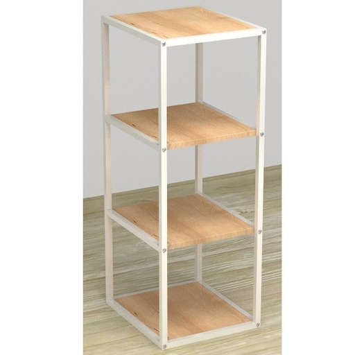 [038157AB] Display Stand with 4 White Shelves and Birch Wood, 108X44X39cm