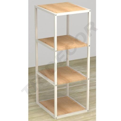 [038157AB] Display Stand with 4 White Shelves and Birch Wood, 108X44X39cm