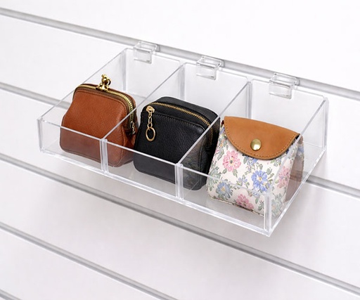 [007702] Expositor Acrílico 3 Departamentos Panel de Lamas