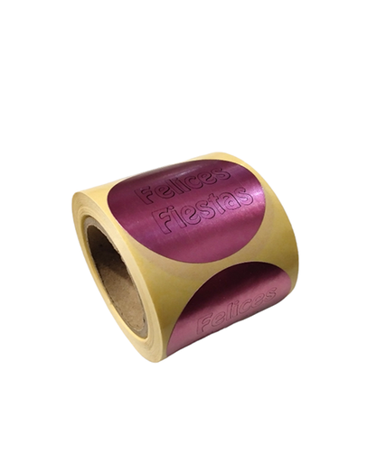 [014057] Pegatinas Felices Fiestas Rosa 45 mm 250 Etiquetas