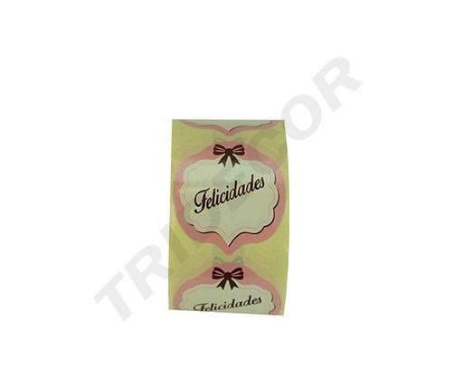 [014056] Etiquetas “Parabéns” Branco/Rosa 250 unidades