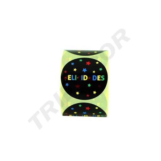 [014063] Etiquetas Felicidades Con Estrellas De Colores 250 unidades