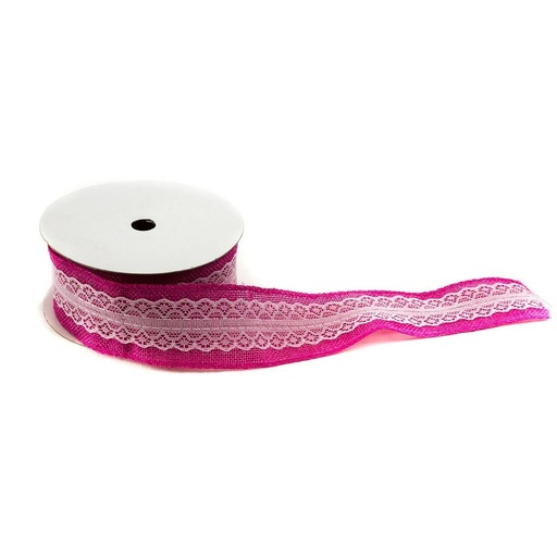 [014839-RS] Pink Sackcloth Ribbon with Lace 9m