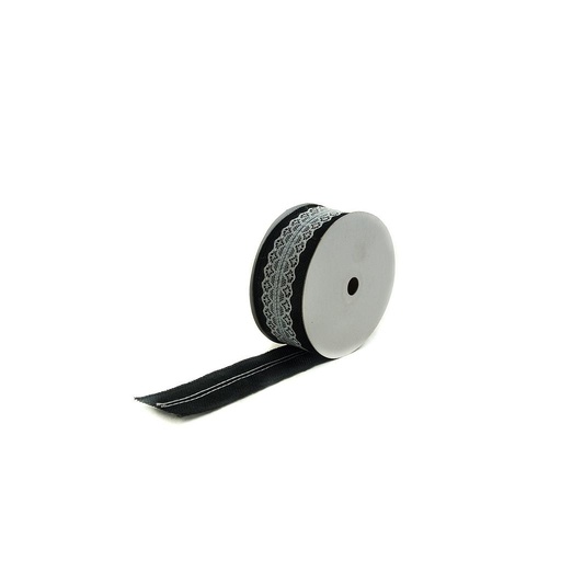 [014839-NG] Black Sackcloth Ribbon with Lace 9m