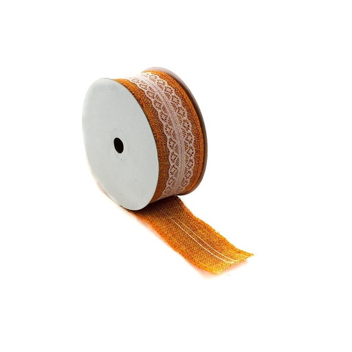 [014839-N] Orange Sackcloth Ribbon with Lace 9m