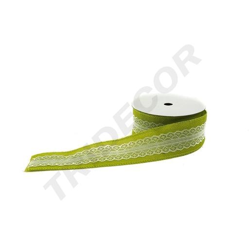 [014839-V] Light Green Sackcloth Ribbon with Lace 9m