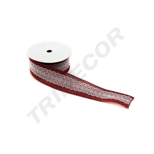 [014839-RJ] Red Sackcloth Ribbon with Lace 9m