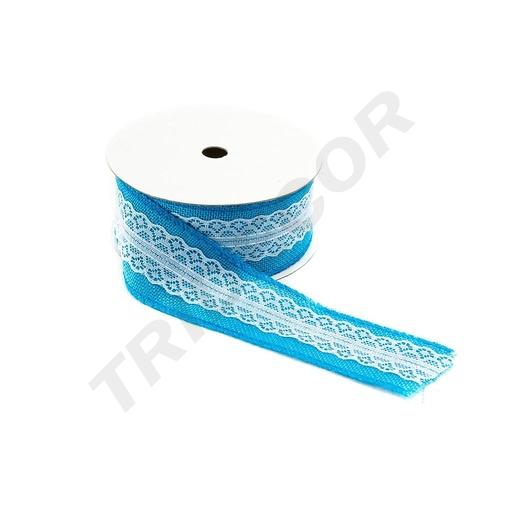 [014839-AC] Light Blue Sackcloth Ribbon and Lace 9m