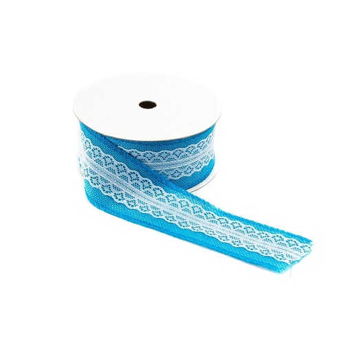 [014839-AC] Light Blue Sackcloth Ribbon and Lace 9m