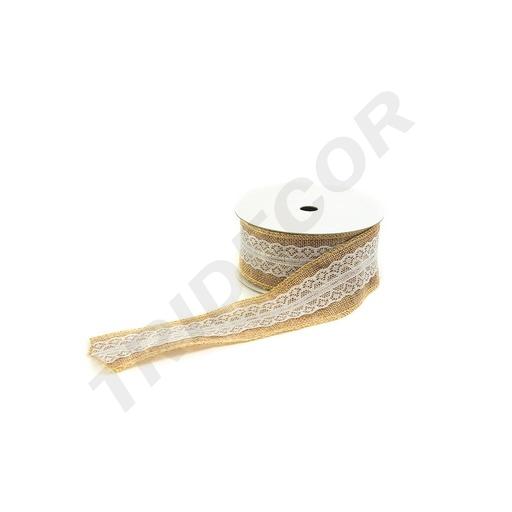 [014839-B] Beige Sackcloth Ribbon and Lace