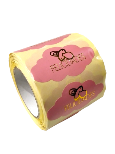 [0141046] Etiquetas Adhesivas para Regalo "Felicidades" Color Rosa 5x2.7 cm
