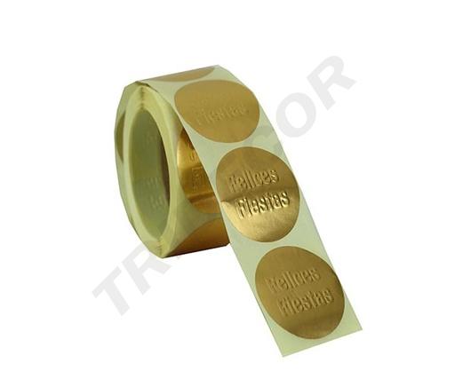 [014061] Etiquetas Felices Fiestas Doradas 45 mm 500 Pegatinas