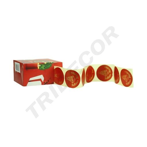 [014524] Happy Holidays Round Red Background Sticker 250 Box