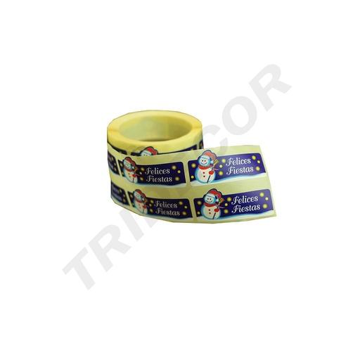 [014492] “节日快乐”雪人动机贴纸 Pegatina "Felices Fiestas "Motivo Muñeco de Nieve 3-375 500-Rollo
