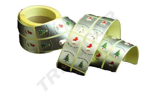 [014494] Etiqueta de Boas Festas com Fecho de Árvore e Meia Saco Dupla Face Rolo de 500