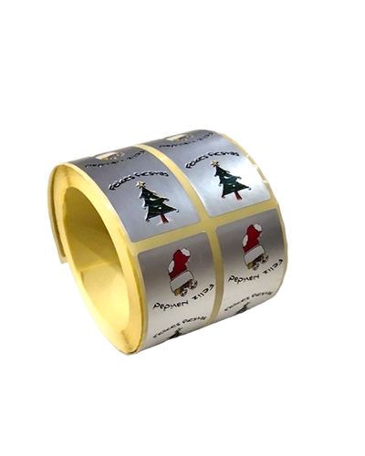 [014494] Happy Holidays Label with Tree and Sock Closure Two-Sided Bag 500-Roll