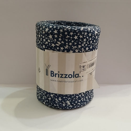 [8031653458278] Blue Raffia Ribbon Roll with Stars 5mmx200m 68244 Col08