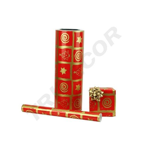 [014177] Rotes Geschenkpapier mit goldenen Weihnachtsmotiven