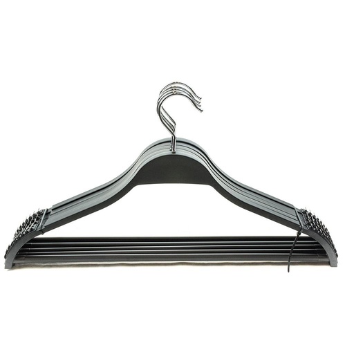 [005147] Perchas Negras Ranuradas con Barra y Antideslizante 43 cm 5 Unidades