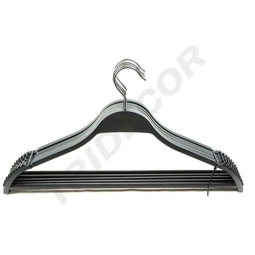 [005147] Perchas Negras Ranuradas con Barra y Antideslizante 43 cm 5 Unidades