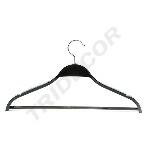 [005089] Percha De Plastico Negro Con Barra Y Antideslizante 44.5 Cm