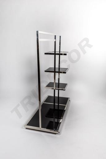 [038211] Steel Coat Rack Black Glass Side Shelves 136X120X50cm