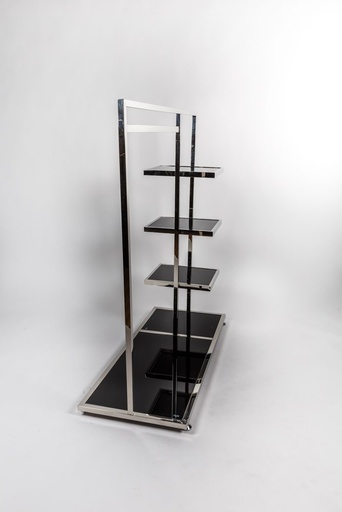 [038211] Steel Coat Rack Black Glass Side Shelves 136X120X50cm