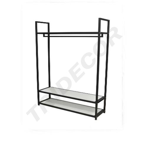 [038297] Perchero negro con 3 estantes de madera, Medidas: 179X120X35.5cm