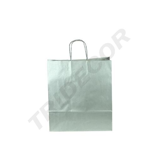 [010599] Borsa in carta di cellulosa con manico ricci, colore argento, 45X49X15CM - 25 pezzi