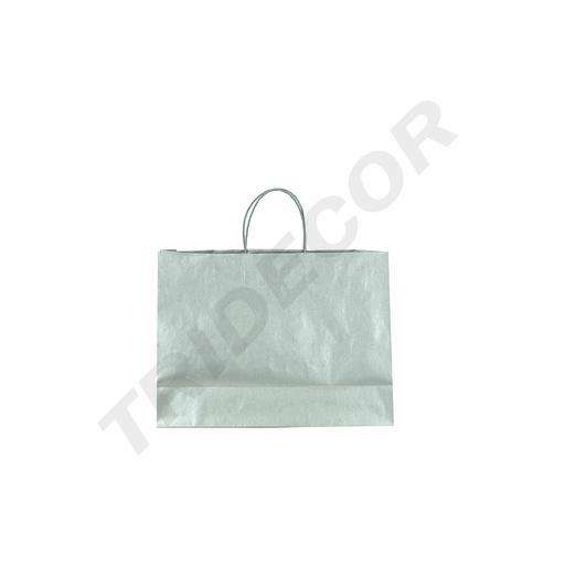 [010691] Sac de hârtie din celuloză cu mâner cu șnur, culoare argintie, 33X15X45 CM, 25 de unități