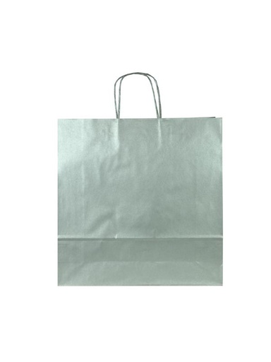 [010598] Borsa di carta di cellulosa con manico ritorto, colore argento, 32X13X41 CM, 25 unità