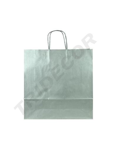 [010598] Sac de hârtie de celuloză cu mâner răsucit, culoare argint, 32X13X41 CM, 25 de unități