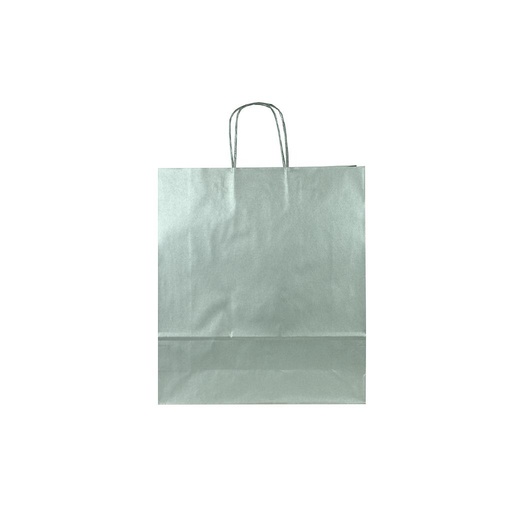 [010596] Bolsa De Papel De Celulosa Con Asa Rizada Plateada 22X10X27Cm 25 Unidades