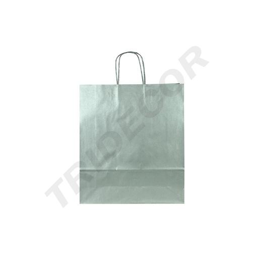 [010596] Saco de papel de celulose com alça encaracolada prateada 22X10X27CM - 25 unidades