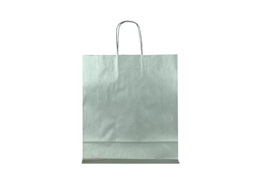 [010597] Cellulose paper bag with silver curly handle, 37x27x12 cm, 25 units