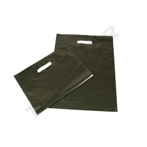 [010075] 金点印花带手柄塑料袋Bolsas de plástico asa troquelada 35X45 cm puntos dorados