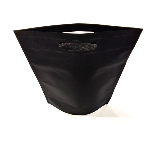 [010501] Bolsa No Tejida Negra 70G Vertical Con Asa Troquelada Y Fuelle De Base 25X35+10Cm 25 Unidades/Paquete