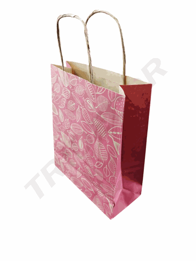 [010014] Bolsas de Papel Kraft Rojas 22X12X27 Cm Estampado Hojas
