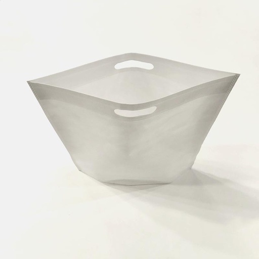 [010502] Bolsa No Tejida Blanca 70G Vertical Con Asa Troquelada Y Fuelle En La Base 25X35+10Cm 25 Unidades/Paquete