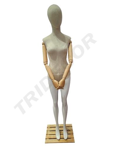 [041256] Full Body Female Model Standing in Cloak in White Linen Fabric