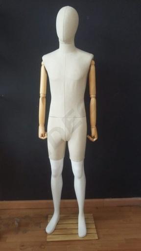 [6041258] White Male Mannequin with Fabric and Light Wooden Articulated Arms