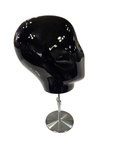 [040293] Glossy Black Man Head With Metal Base