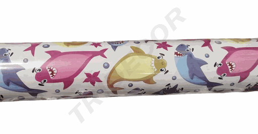 [014176-NV] Bobina de papel regalo Estampado Tiburones De Colores 62 cm