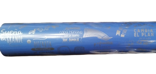 [014176] Bobina de Papel Regalo Fondo Azul Con Frases 62 cm